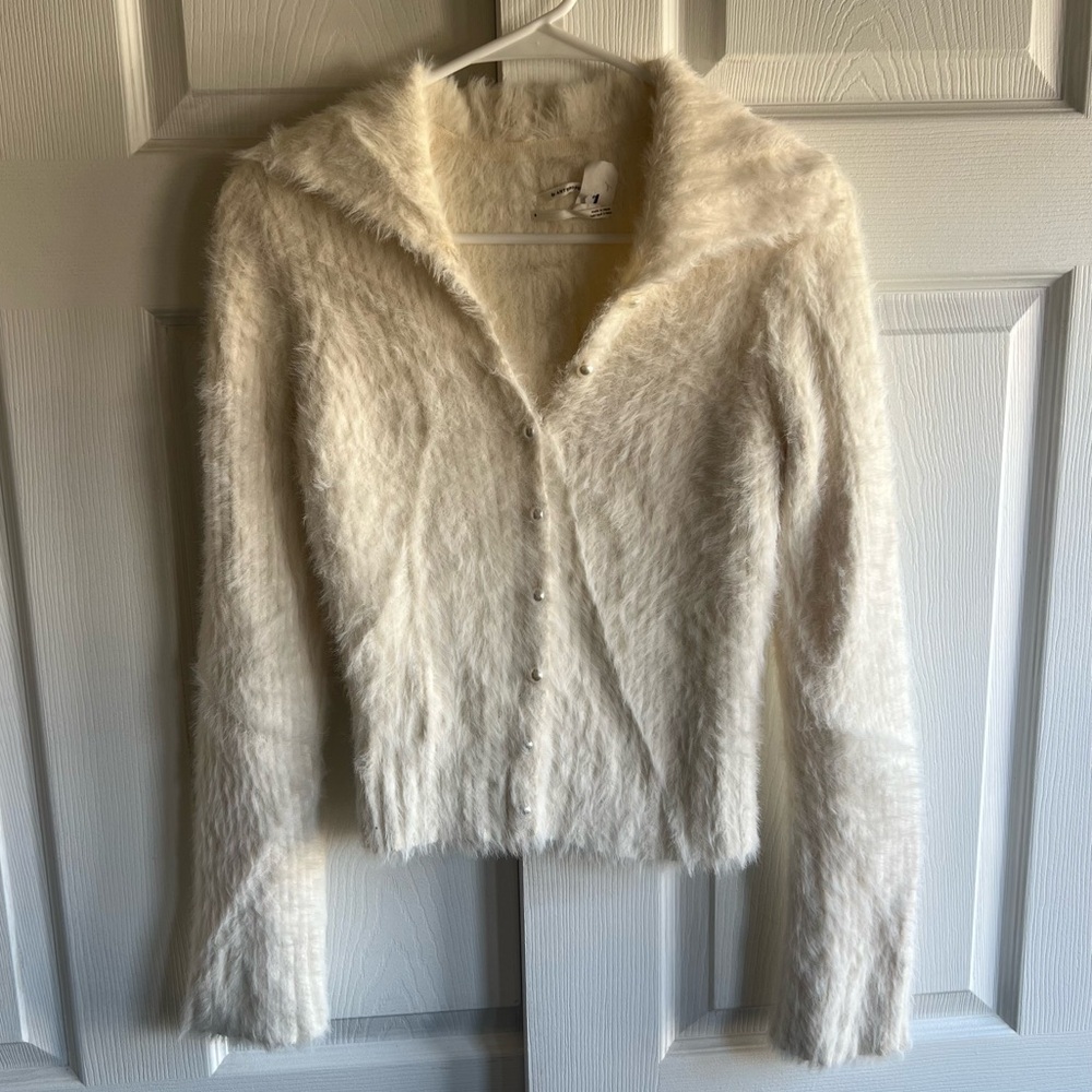 Anthropologie Fuzzy Knit Pearl Button Down Cardigan Women’s Small Cream White